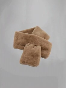 柔軟毛絨圍巾,韓版款式,毛球裝飾,ins時尚風,秋冬季節,交叉加厚仿鰧鼠毛皮 - 咖啡棕 - 查看 2