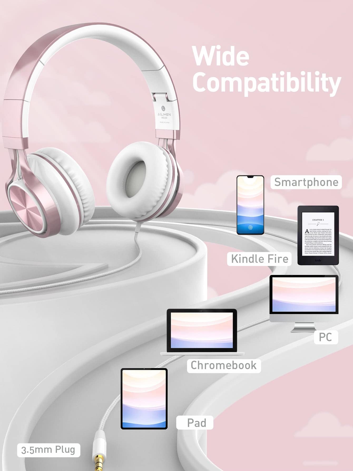 1pc Wired Headphones with Microphone for Chromebook Laptop Computer