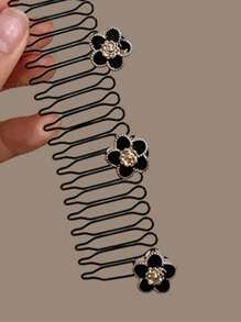 1 件山茶花造型发梳，适合儿童和女孩整理凌乱的头发并作为发饰 - 黑色 - 查看 2