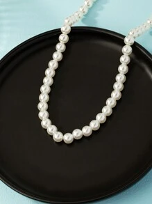 1pc Summer Classic Style Simple 8mm Faux Pearl Necklace - White - View 2