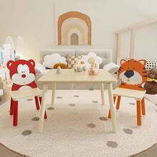 Kids Table and 2 Chairs Set, 3 Pieces Toddler Table and Chair Set, Wooden Activity Play Table Set - Gấu & Hổ - Xem 2