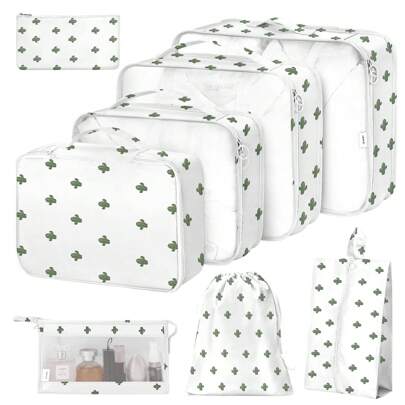 7 件/8 件旅行收纳袋，衣服鞋子化妆品洗漱用品收纳袋，（米色、蓝色、灰色、粉色）