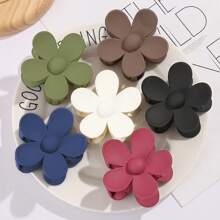 6pcs Matte Sweet Colored Flower Shaped Hair Claw Clamp, Random Color Cute Casual - Multicolor - View 1