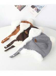 男女通用幼兒嬰兒冬季帽子帶耳罩,厚毛毛絨球保暖毛線帽,駝色 - 駝色 - 查看 7