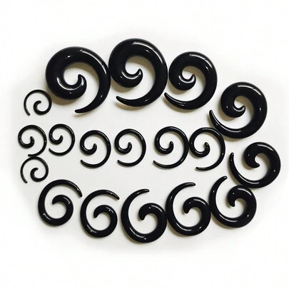 9pairs Black Snail Shape Ear Gauges Set, Classic & Fashionable Acrylic Ear Stretching Kit 14g-00g