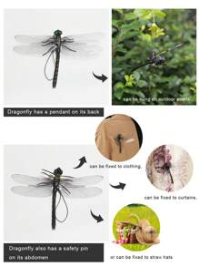 2 件/6 件黑蜻蜓悬挂装饰，木柱蜻蜓花园装饰，防水逼真蜻蜓适合室内/室外