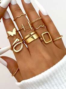 22pcs/set New Arrival Multiple Joint Rings Set, Including Heart Shaped Ring & Unique Butterfly Ring For Women - Gold - View 3