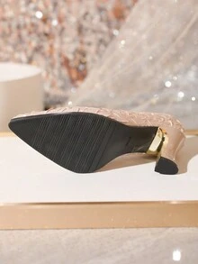Zapatos con tacón grueso, escote bajo y punta afilada de moda para mujer - Rosa - Ver 7