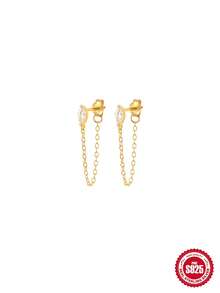 1 对奢华流苏 925 纯银耳环女士耳坠软骨精美珠宝婚礼派对周年纪念