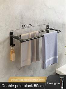 1入組鋁合金毛巾架,浴室不附帶打孔掛飾架,廁所洗手房間收納懸掛架,黑色簡約風格 - 黑色 - 查看 9