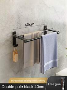 1入組鋁合金毛巾架,浴室不附帶打孔掛飾架,廁所洗手房間收納懸掛架,黑色簡約風格 - 黑色 - 查看 8