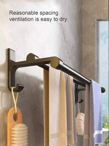 1入組鋁合金毛巾架,浴室不附帶打孔掛飾架,廁所洗手房間收納懸掛架,黑色簡約風格 - 黑色 - 查看 5