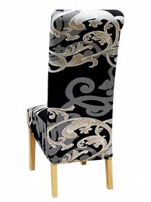 1 件印花椅套,現代彈性聚酯纖維可拆卸全包裝餐椅套,適合客廳、餐廳、家庭使用 - 黑與白 - 查看 4