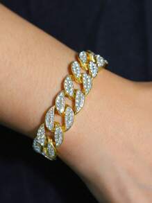 1pc Punk Rocker Bracelet Iced Out Link Chain For Men Iced Out Bling Street, For Jewelry Gift And Party - Yellow Gold - View 1