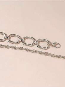 1只女士金屬中空矩形腰鍊,細腰帶 - 銀色 - 查看 3