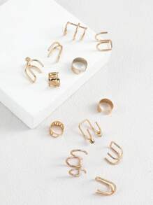 12 Piezas Ear Cuff Con Decoración De Diamantes De Imitación - Amarillo Oro - Ver 2