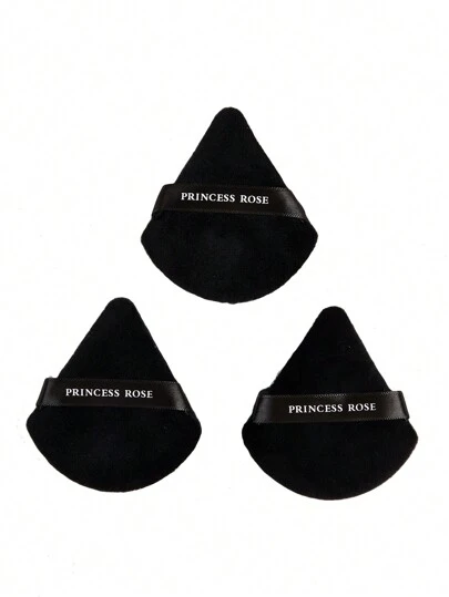 Princess Rose 3 件装玫瑰公主黑色化妆海绵套装：可重复使用柔软天鹅绒迷你便携干湿两用三角钻石粉扑，短绒设计，触感柔软，不吸水，适合敏感肌和干性肌肤，专业化妆师使用，可用于化妆、家居装饰、梳妆台、旅行、卧室等场合，是化妆配件的理想之选。