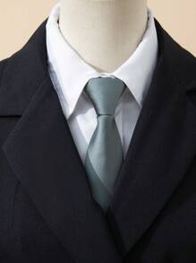 Stylish Classic 1pc Solid Color Accessory Zipper Tie With Stripe Pattern For Men And Women, 1200 Needle Stitching - Grey - View 1