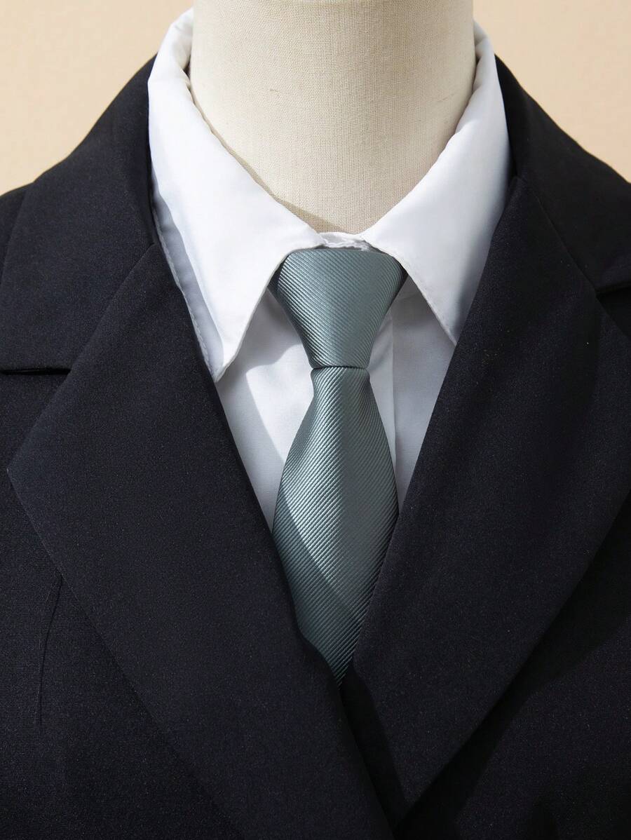 Stylish Classic 1pc Solid Color Accessory Zipper Tie With Stripe Pattern For Men And Women, 1200 Needle Stitching - Grey - View 1