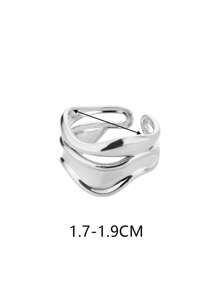 Geometric Wave Design Open Ring, Gold Color Stainless Steel Ring, Fashion Accessory - Silver - View 2