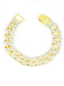 1pc Punk Rocker Bracelet Iced Out Link Chain For Men Iced Out Bling Street, For Jewelry Gift And Party - Yellow Gold - View 4