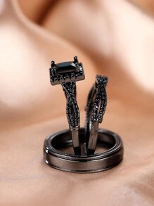 Vanel 3pcs Sang trọng Đen Cái vuốt Bộ Khối Zirconia Trang trí Bộ nhẫn , Thích hợp Đối với Của phụ nữ Buổi tiệc Đồ trang trí In Phong cách Gô-tích - màu đen - Xem 3