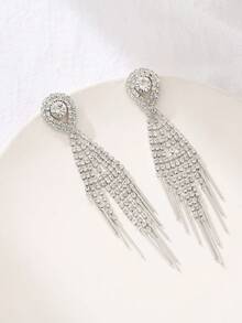 1 對長流蘇和水鑽裝飾誇張耳環,優雅、時尚、精緻、女式全鑽耳釘、生日禮物、派對、約會、日常佩戴