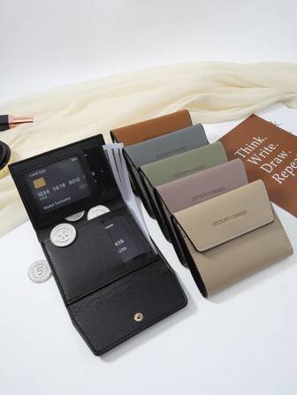 SOUTHLAND&KANGAROO 黑色字母时尚零钱包小号双折女士钱包迷你轻便简约时尚现代商务周年纪念情人节生日礼物情侣礼物女孩女士包学校用品学校宿舍和返校女士钱包钱包小钱包