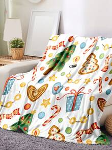 1件數位印花法蘭絨絨毯,包含聖誕主題元素(聖誕樹,聖誕老人,小矮人,聖誕車等)柔軟舒適的禮品毯,適用於午睡,空調房間 - 彩色 - 查看 2