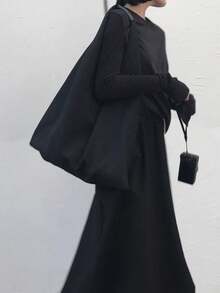 Túi đeo vai bằng nylon có khóa màu đen, túi đeo vai dung tích lớn, túi đeo dưới cánh tay, túi tote thường ngày của người nổi tiếng trên Internet, thích hợp cho các chuyến công tác, du lịch, nghỉ mát, đi chơi, trở lại trường, v.v. - màu đen - Xem 2