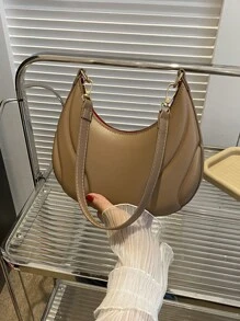 1 chiếc túi đeo vai thời trang gấp gọn bằng vải nâu có khóa kéo phù hợp cho nhu cầu sử dụng hàng ngày của phụ nữ - Xem 2