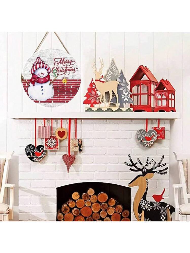 Deroro Let It Snow Cartello In Legno Con Pupazzo Di Neve 30x30 Cm - Decorazione Porta Esterna/Interna, Rustico - 3