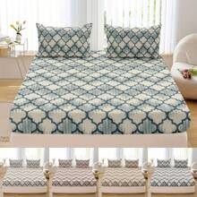 3入組多色印花床上用品套裝,透氣柔軟,適用於主人房和客房-包括1張床單和2個枕套(不含插芯) - 青碧色 - 查看 5