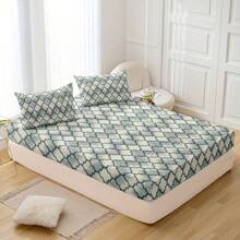 3入組多色印花床上用品套裝,透氣柔軟,適用於主人房和客房-包括1張床單和2個枕套(不含插芯) - 青碧色 - 查看 2