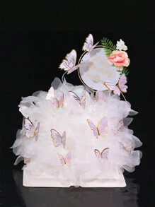 11pcs Pink Paper Butterfly Cake Picks For Cake Decoration, Assorted Sizes - Pink - View 5