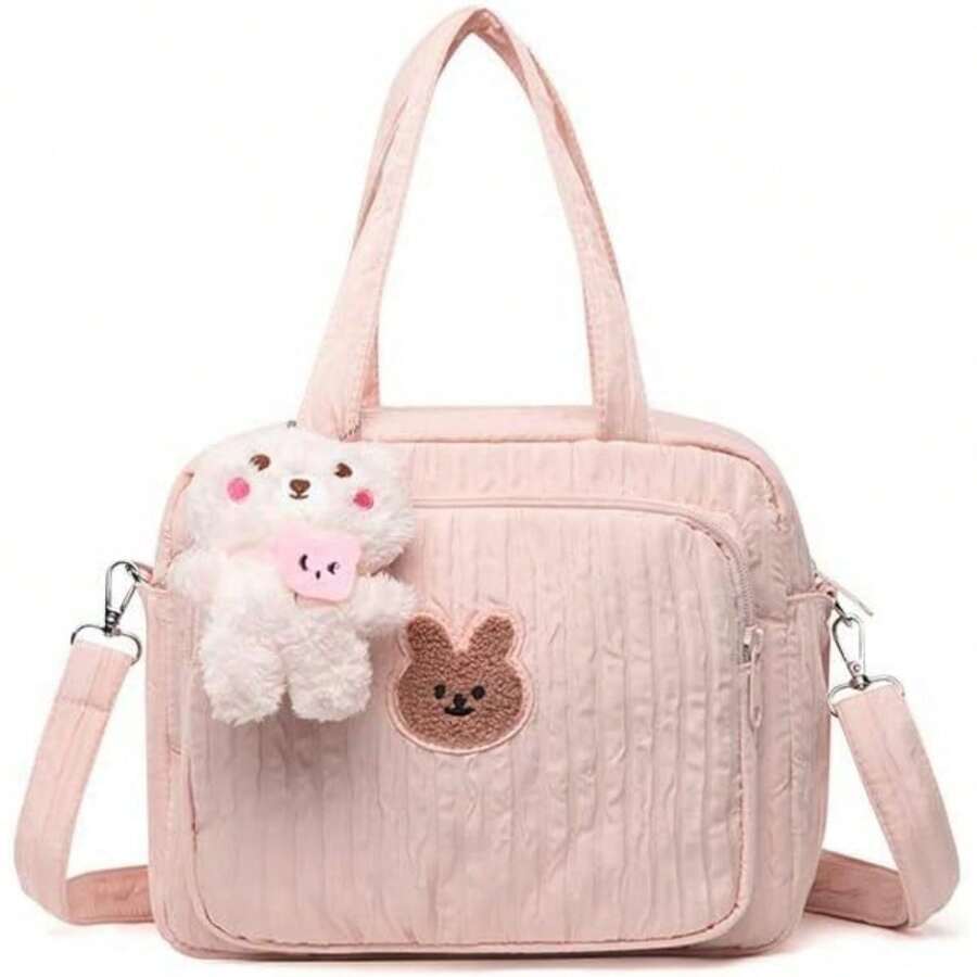 1個純色嬰兒尿布包組織者孕婦袋動物卡通便攜尼龍媽媽旅行手提袋配飾 - 粉色 - 查看 1