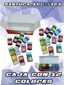 PINTURAS ACRÍLICAS PEQUEÑAS 12 COLORES DIFERENTES DE 20ML - Multicolor - Ver 1
