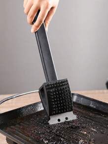 1入bbq燒烤刷,三角長柄刷,三合一鋼絲刷,適用於家庭,戶外露營等地方