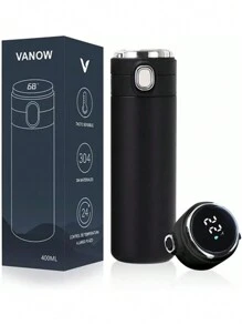 Termo Inteligente 400 ml, Botella de Agua Deportiva de Vacío Aislada, Mantiene el Calor y el Frío Durante 6 Horas, Termo para Cafa de Acero Inoxidable y Termo a Prueba de Fugas Taza de Café de Viaje - Negro - Ver 1