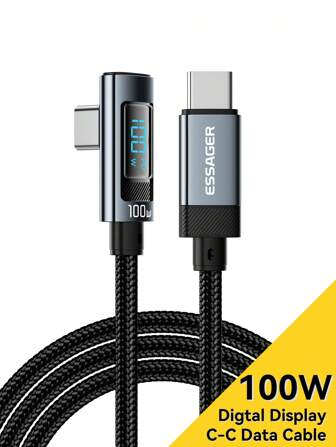  Cable Essager USB Tipo C a USB C de 100W con pantalla digital, carga rápida PD, cable de datos Tipo C para Poco Oneplus Gris