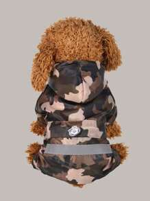 1pc Polyester Four-legged Double-layer Hooded Raincoat With Buckle, Suitable For Pet Rainy Days - Army Green - View 3