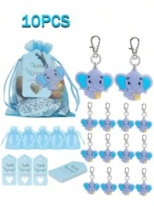 10 件裝大象主題嬰兒洗禮/生日/1 歲生日派對用品 - 藍色 - 查看 1