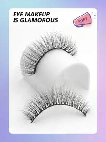 Asiteo 全条睫毛 7 对自然纤长柔软仿貂皮睫毛戏剧假睫毛适合日常佩戴 - 黑色 - 查看 2