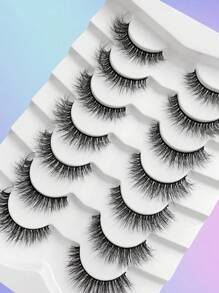 Asiteo 全条睫毛 7 对自然纤长柔软仿貂皮睫毛戏剧假睫毛适合日常佩戴 - 黑色 - 查看 5