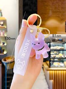 1pc Crystal French Bulldog Keychain Transparent Cute Cartoon Puppy Car Key Chain Couple Backpack Pendant - Mauve Purple - View 3