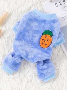 1件寵物珊瑚絨四腳連帽毛衣,可愛水果圖案,加厚保暖秋冬狗貓衣服 - 藍色 - 查看 5
