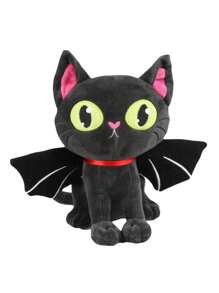 Molutian 28 公分/11.02 吋萬聖節毛絨萬聖節蝙蝠貓毛絨萬聖節蝙蝠毛絨黑貓毛絨可愛動漫卡通貓毛絨動物人物玩具毛絨枕頭節日禮物萬聖節家居裝飾 - 黑色 - 查看 2