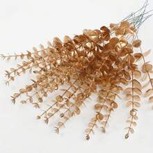 6入組金色人造尤加利葉片,用於裝飾樹枝,16英寸仿真尤加利樹枝,適用於花藝布置,婚禮裝飾,家居裝飾 - 金色 - 查看 5