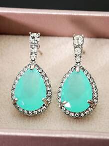 4-Piece Banquet Fashion Elegant Lake Blue Cubic Zirconia Exquisite And Gorgeous Decoration Jewelry Set Ring Earrings Necklace Women's Date Party Wedding Engagement Jewelry Accessories Valentine's Day Gift,Mom,Mother,Mother's Day,Gift