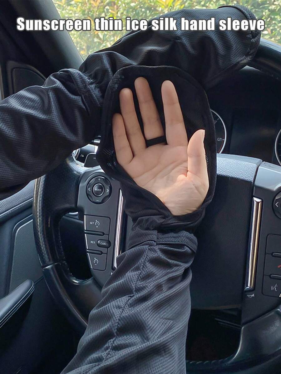 1pair Summer Sun Protection Arm Sleeve, Cool & Breathable, For Driving (black) - Black - View 1
